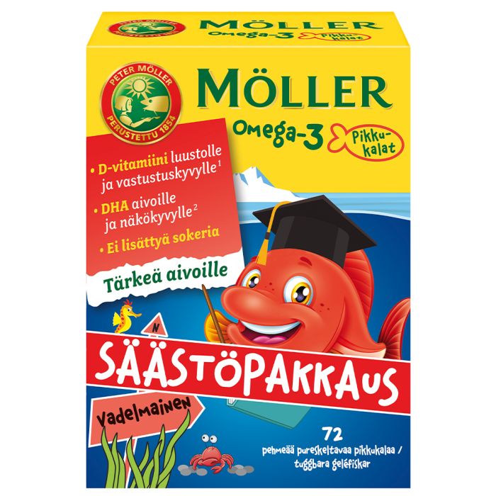 Möller Omega-3 Pikkukalat vadelmainen säästöpakkaus 72 kpl kuva 2
