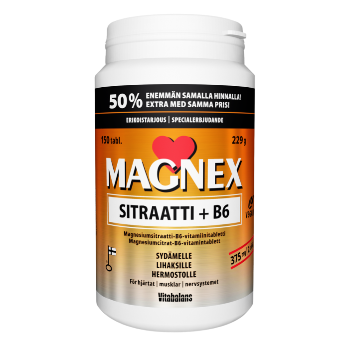 Magnex sitraatti 375 mg + B6 kampanjapakkaus (100 + 50) 150 tabl