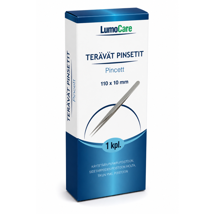 Lumocare terävät pinsetit 10mm x 110mm 1 kpl
