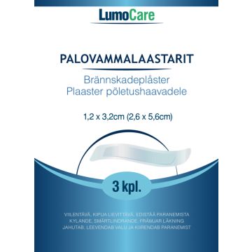 Lumocare palovammalaastari 2,6 x 5,6cm (1,2 x 3,2cm) 3 kpl